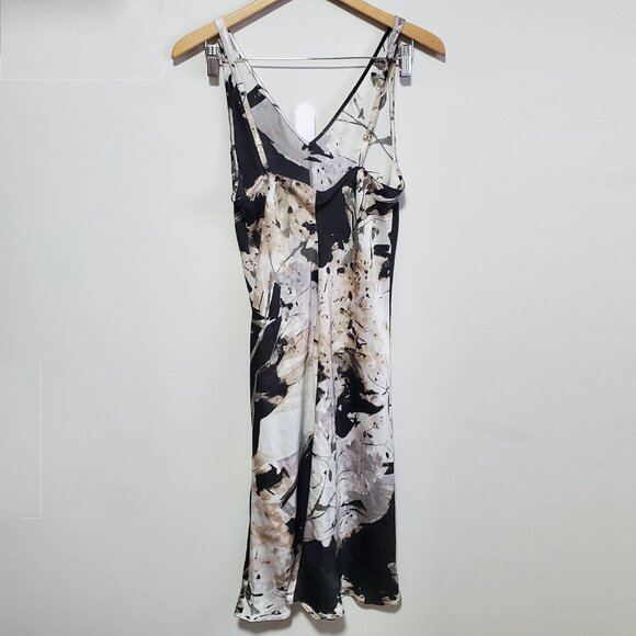 N NATORI Dark Floral Melody Charmeuse Slip Dress Midi Sleeveless Women's Medium - Picture 7 of 12